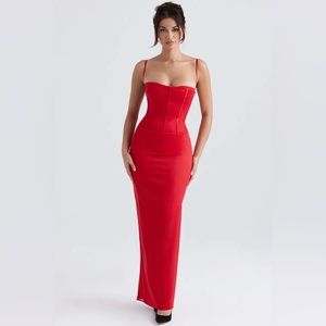 Shani Red Satin Corset Maxi Dress